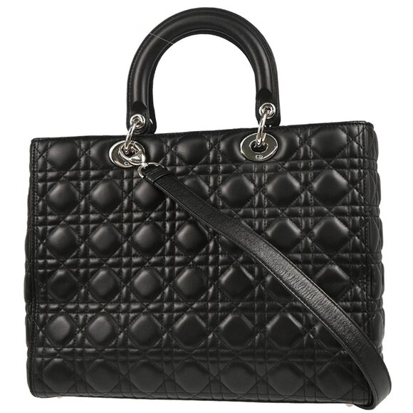 Christian Dior Black Lambskin Lady Dior Cannage 2way Handbag - Picture 1 of 15